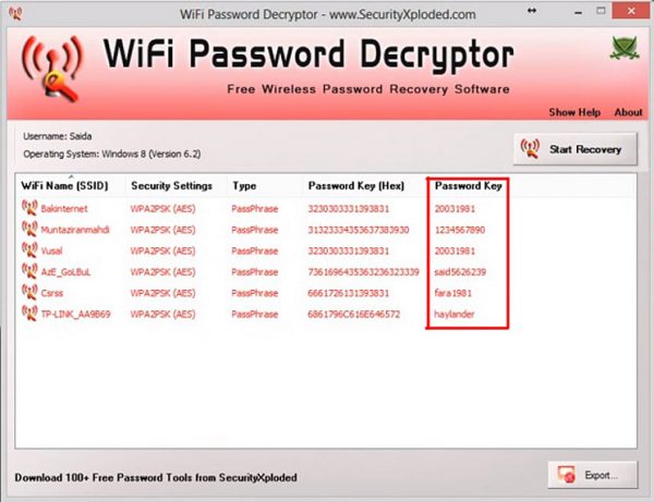 Процесс поиска доступных сетей Wi-Fi в программе WiFi Password Decryptor