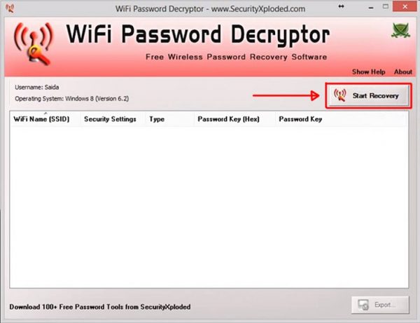 Стартовое окно программы WiFi Password Decryptor