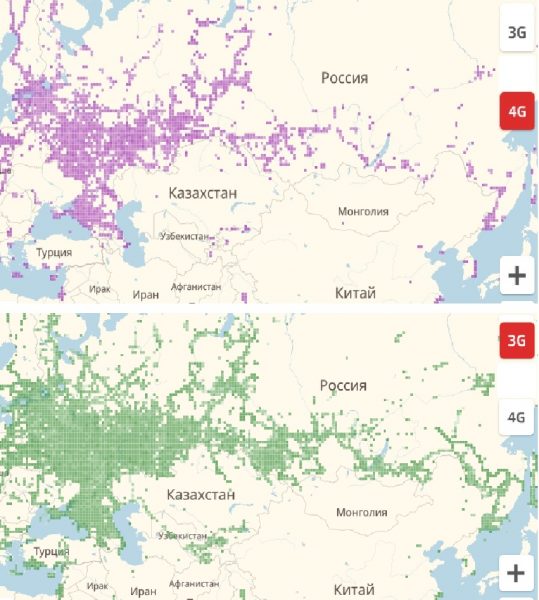 Зоны покрытия сетей 4G и 3G на территории России