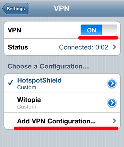 Пункт Add VPN Configuration